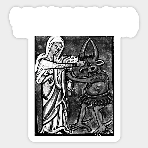 Virgin Mary Punching The Devil Metal Hardcore Punk Gothic Sticker by thecamphillips